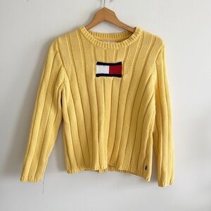 Vintage Y2K Tommy Hilfiger yellow chunky knit cotton crew long sleeve sweater XL